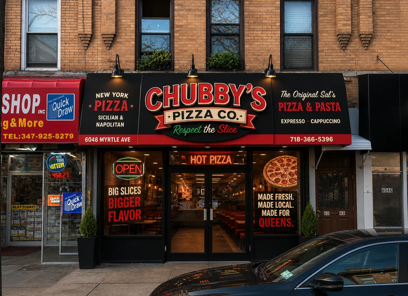 Street-level exterior concept for the Chubby's Pizza Co. shopfront