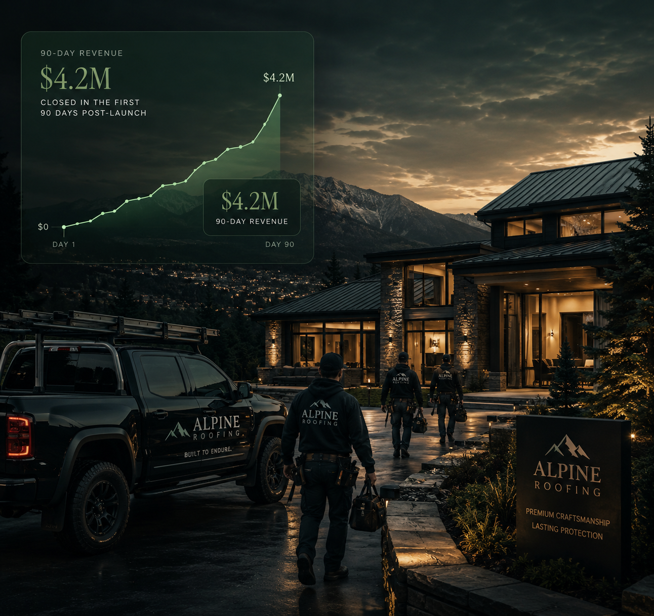 Alpine Roofing — Closed $4.2M in the first 90 days post-launch.
