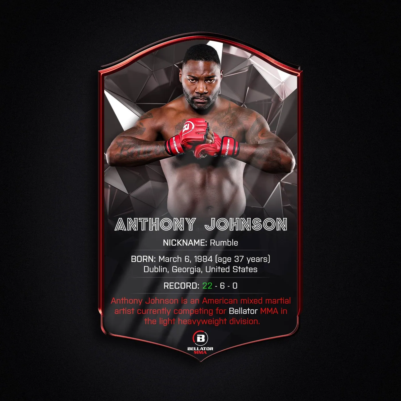 Square presentation of the Anthony Johnson collectible card.