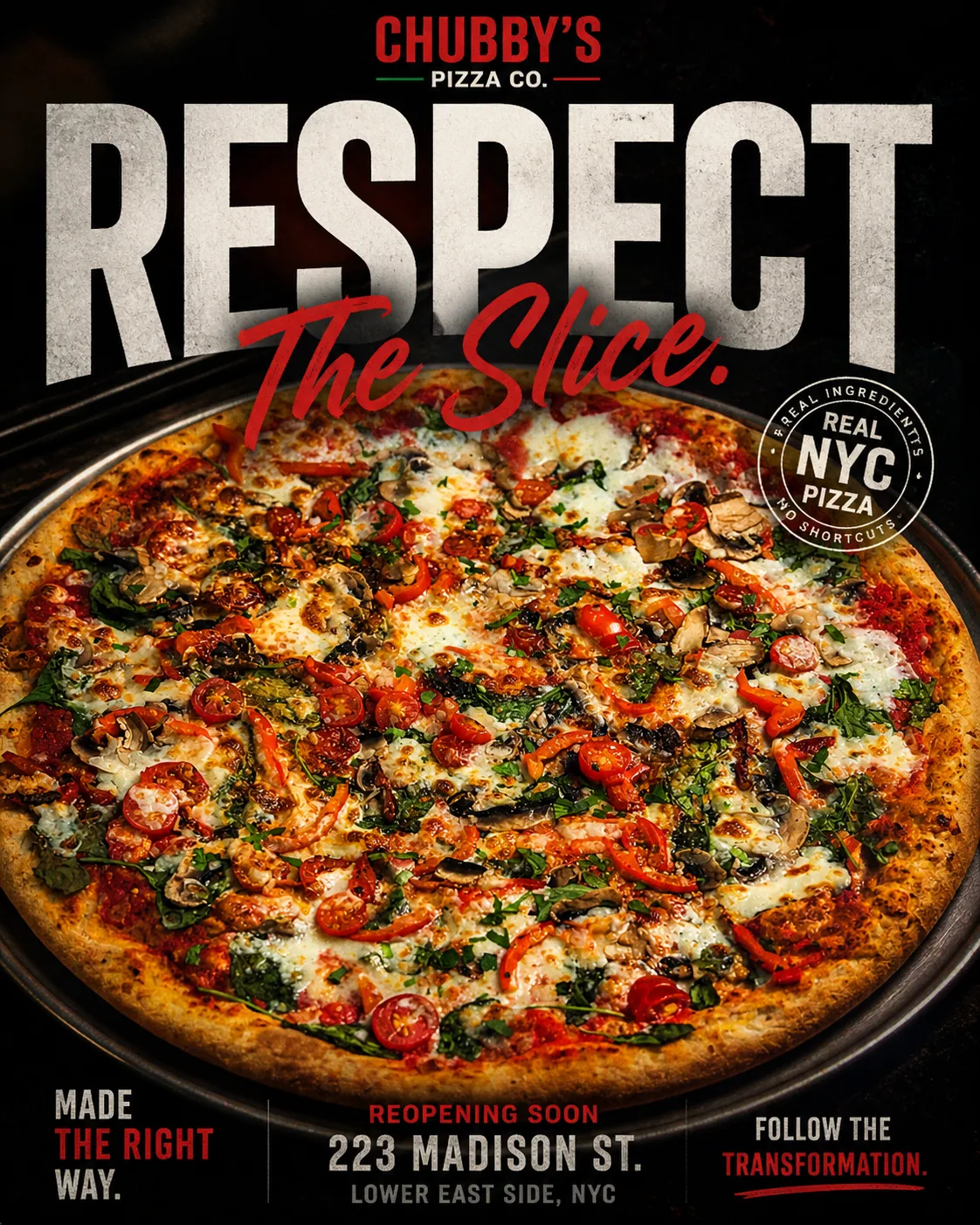 Product hero post — a full pie under the Respect the Slice line