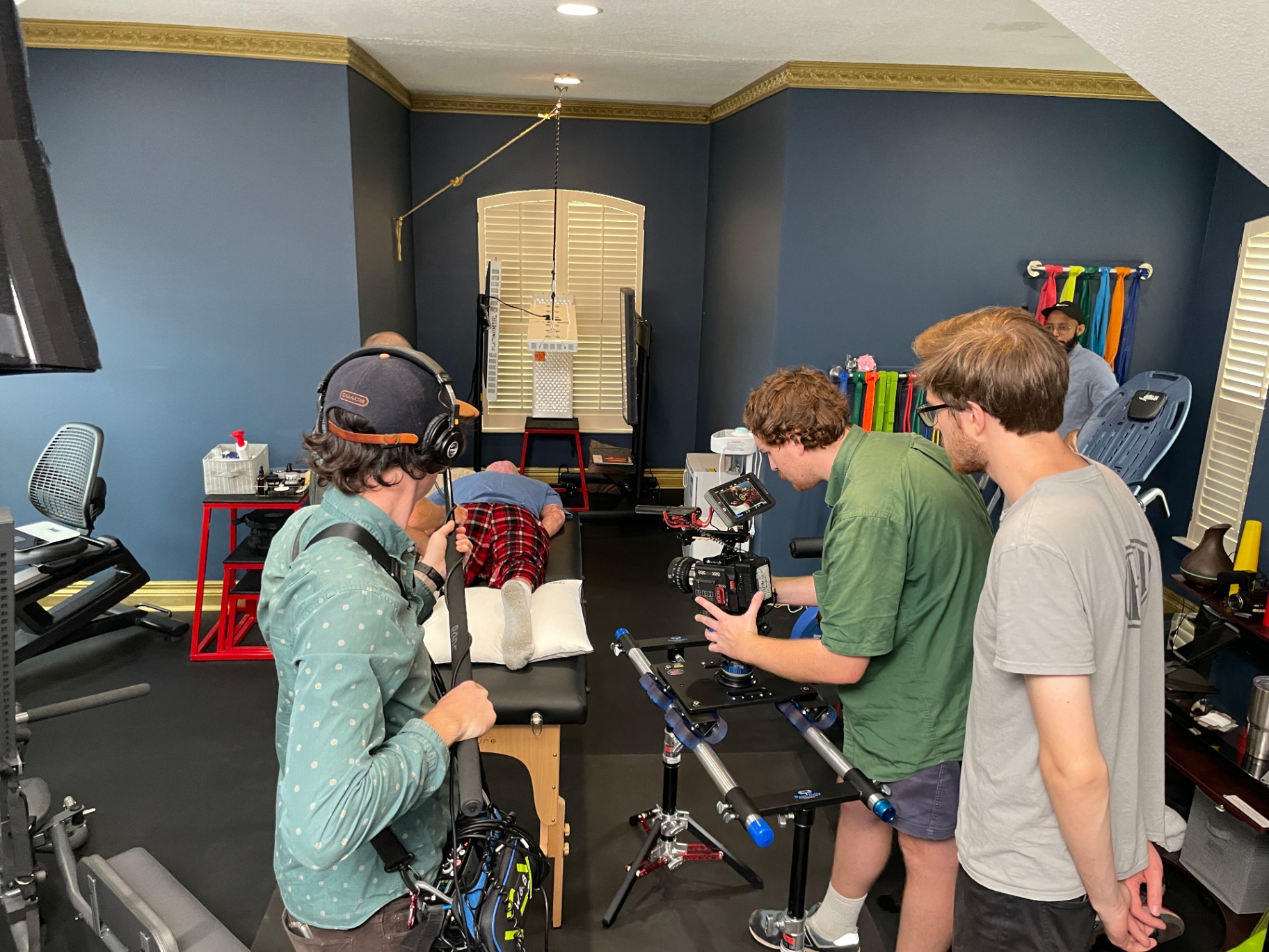 Production team at work on Burned