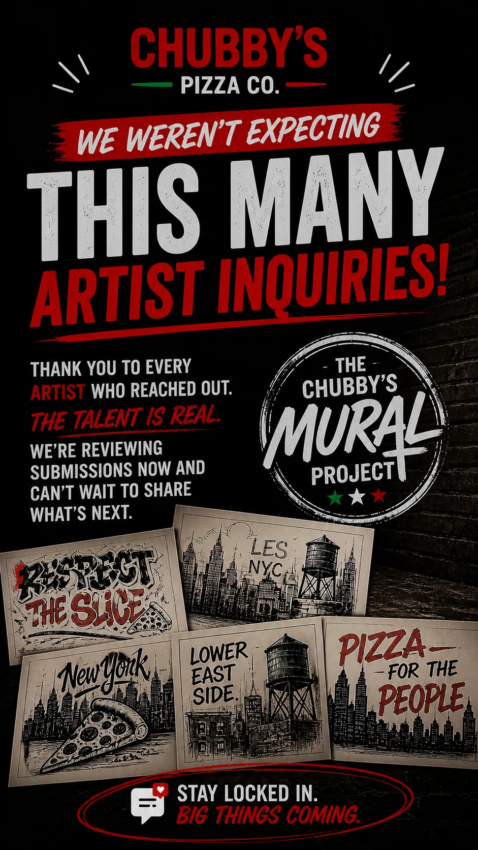 Story post reporting the volume of artist inquiries received for the mural wall