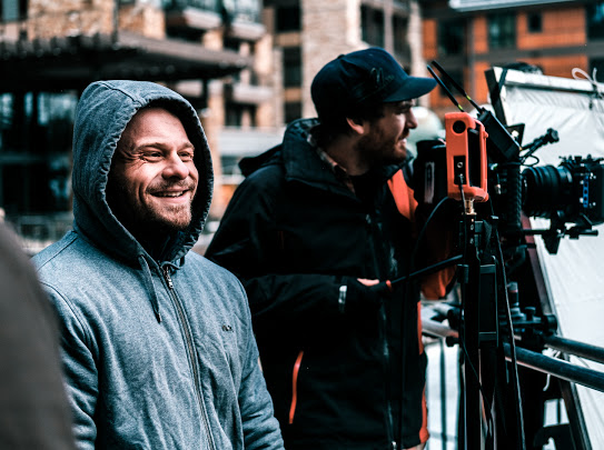 Talent on set between takes