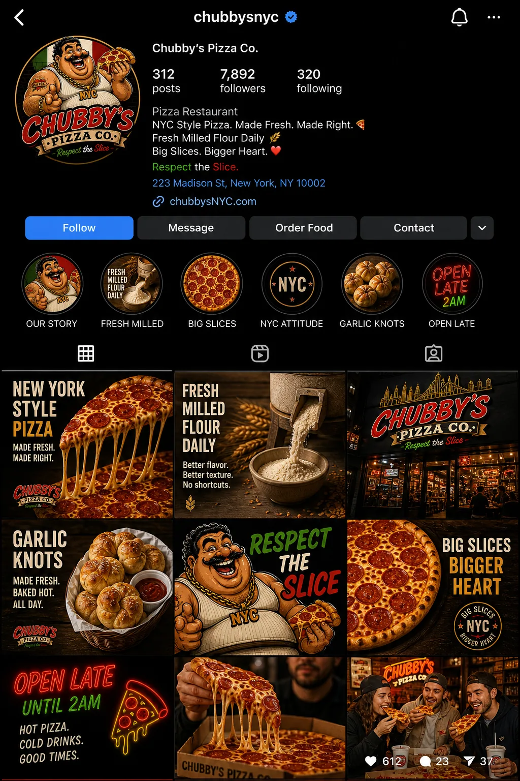 Chubby's Pizza Co. Instagram profile grid built from the launch creative